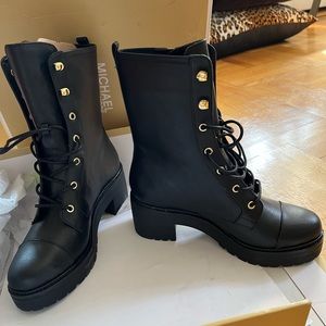 Michael Kors Black leather Anaka combat boots